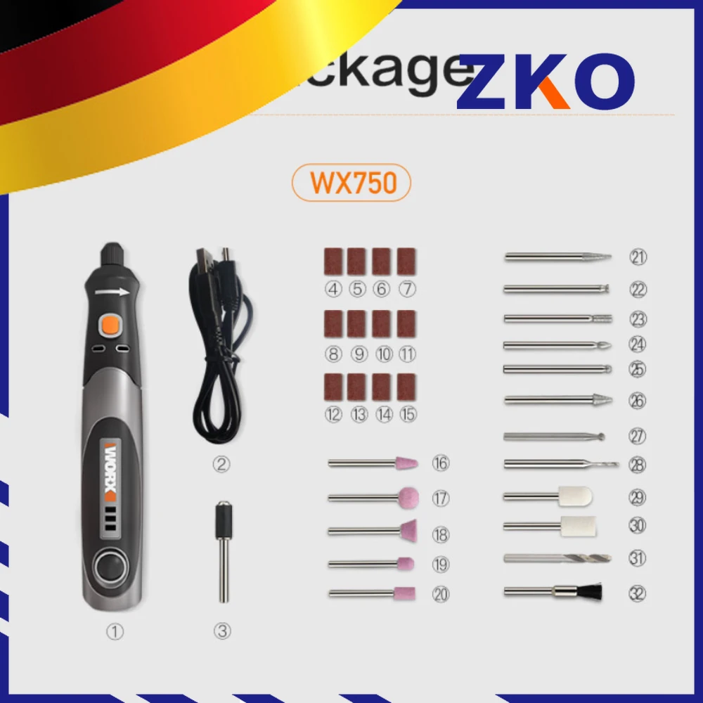 

Worx 4V/8V Rotary Tool USB Charger WX106/WX750 Cordless Mini Engraving Grinding Polishing Machine Variable Speed Power Tools+ACC