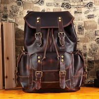 fashion retro backpack mens and womens neutral schoolbag street trend travel first layer cowhide strap backpack