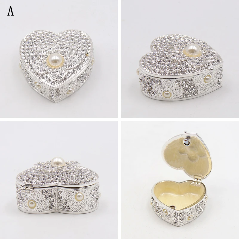 

Crystal Ribbon Heart Shape Trinket Box Jewelry Storage Treasure Chest Organize Keepsake Gifts Box Case for Girl Women
