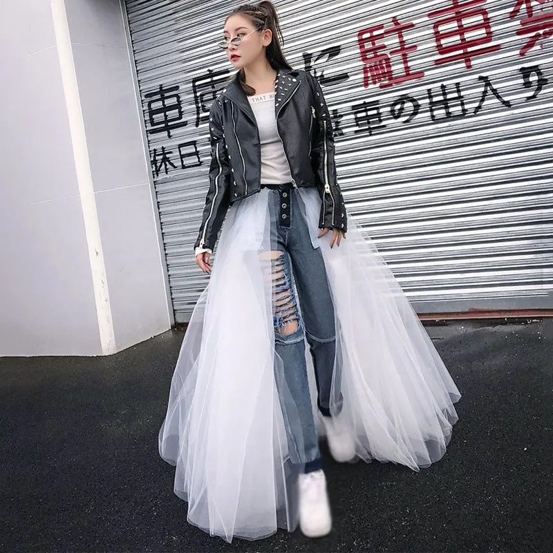 Лоскутные сетчатые джинсовые брюки-карандаш с дырками женские рваные винтажные