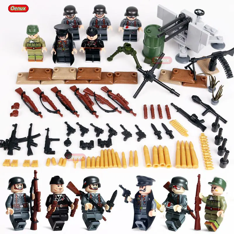 German Army 11 Oenux WW2 6 шт. военный строительный блок Битва на Закавказье набор военных спецназ снежные солдатики фигуры кирпичные детские игрушки - Цвет: German Army 11