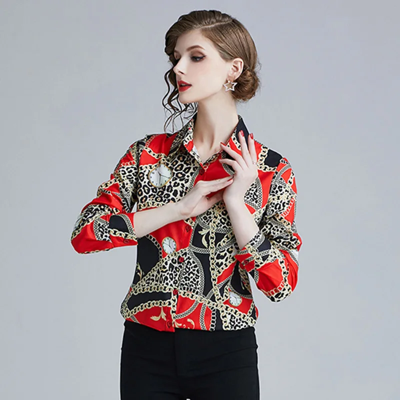 2019 летняя блузка с длинными рукавами и принтом в виде цепочки отложным