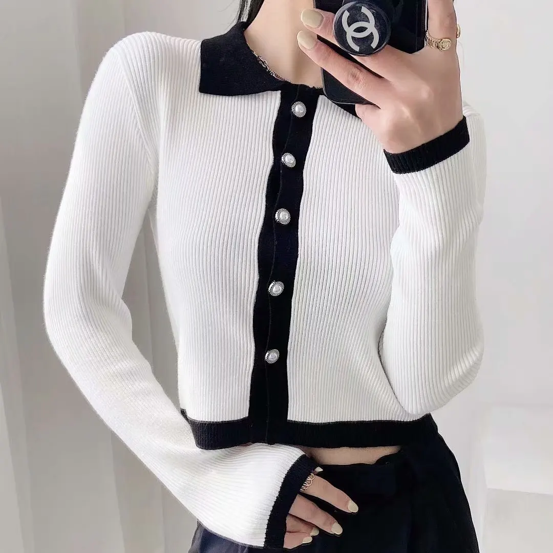 

2021 New women polo long sleeve round neck pullover knit sweater