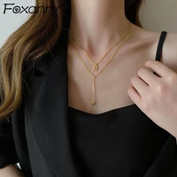 foxanry 925 stamp necklace for women new trendy elegant creative double layer sparkling zircon tassel bride jewelry