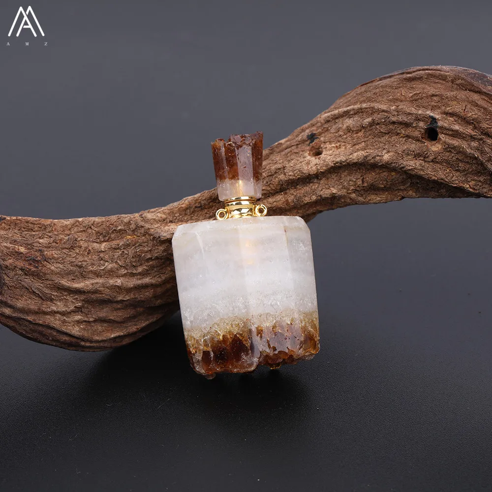 Citrines Quartz Fashion Women Small Natural Citrines Quartz Irregular Amethysts Quartz Perfume Bottles Gold Copper Chain Necklace EF-DG-72AMFE - Окраска металла: Citrines Quartz