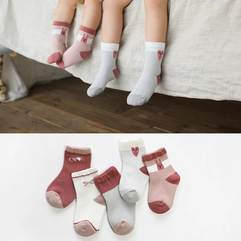 5 пар/лот детские носки осенние для маленьких девочек хлопковые с рисунком