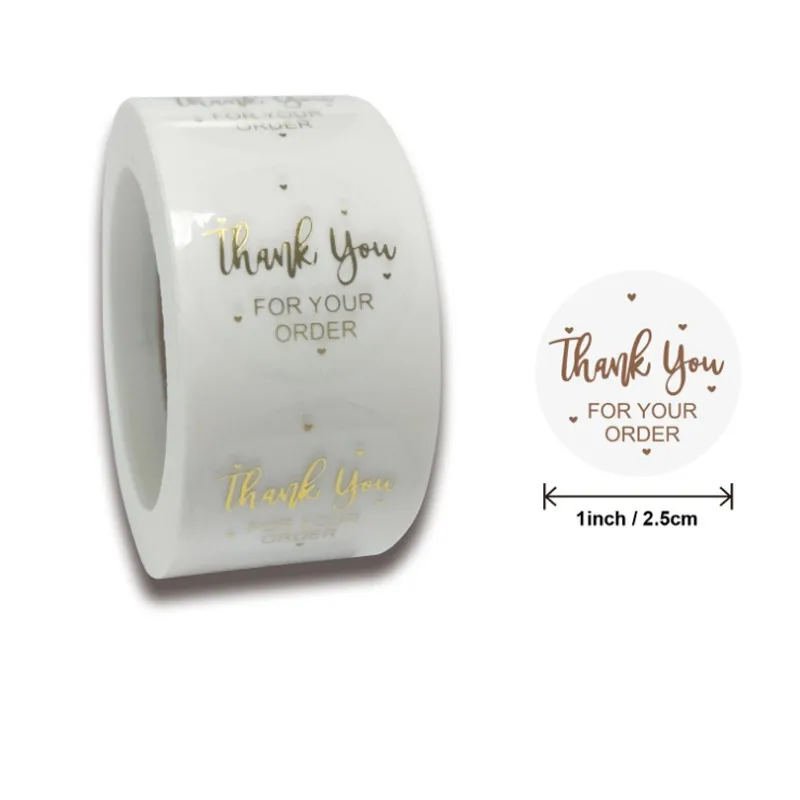 

500pcs/Roll Thank you baking sticker Bronzing Transparent Round white label sticker Decorative packaging gift DIY sealing 25mm