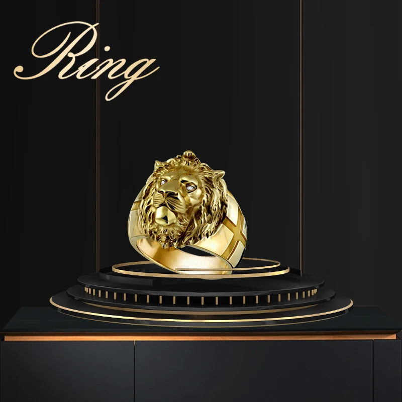 

Golden Lion Head Ring Stainless Steel Cool Boy Band Party Lion Ring Domineering Men's Ring Casual Party Hip Hop Gold Ring Jewelr