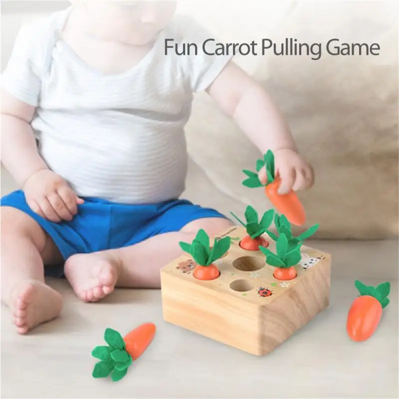 

Wooden Toys Baby Montessori Toy Set Pulling Carrot Shape Matching Size Cognition Montessori Educational Toy Wooden Baby Toy Gift