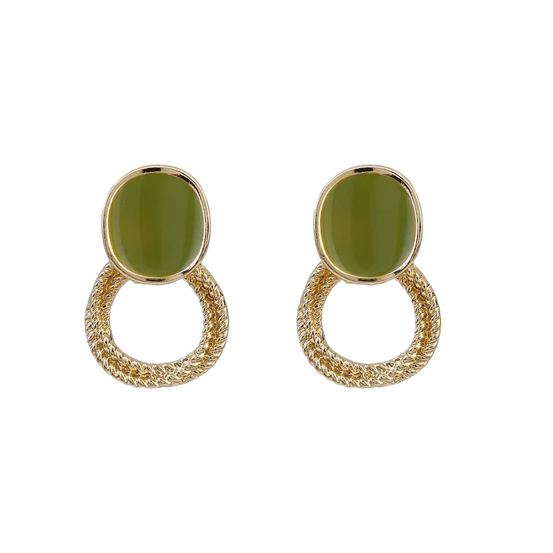 

2020 New Cute Charm Green Enamel Round Geometric Stud Earrings Gold Color Circle Earring Jewelry Women Gift