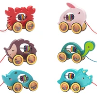 walk a long cartoon animal pull toy push and pull toy for toddler with rustling sound wheels for easy push and pull action toys