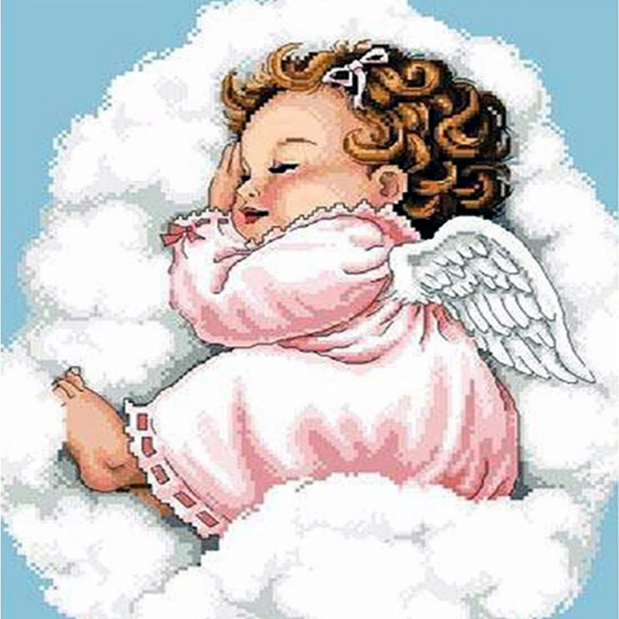 Алмазная вышивка квадратная круглая 5D крестиком картина стразы ангел домашний