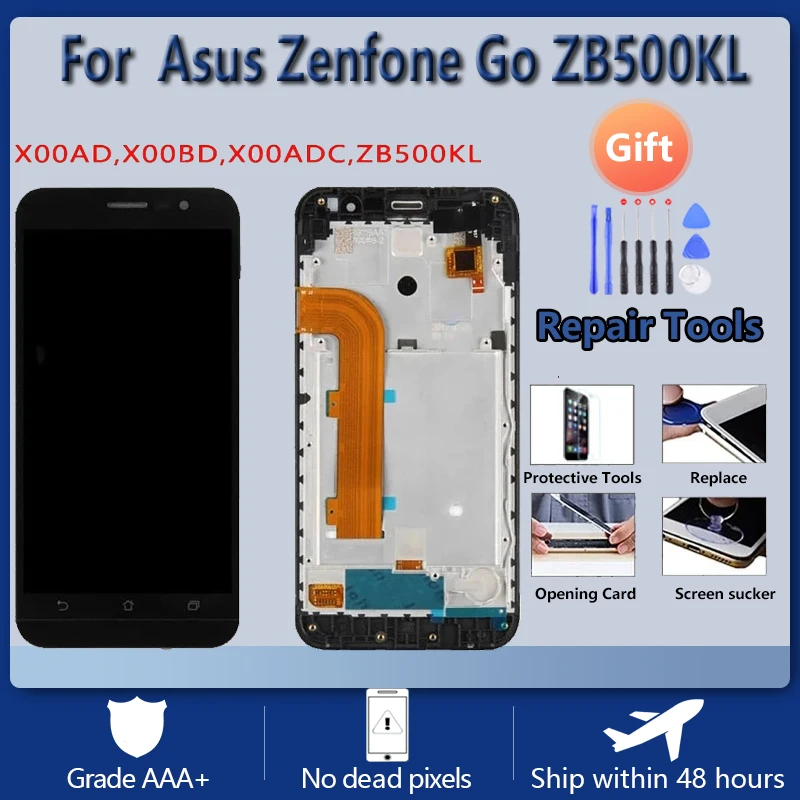 5.0 inches for ASUS Zenfone Go ZB500KL X00AD, X00BD, X00ADC LCD Display frame free tools digitizer components screen replacem
