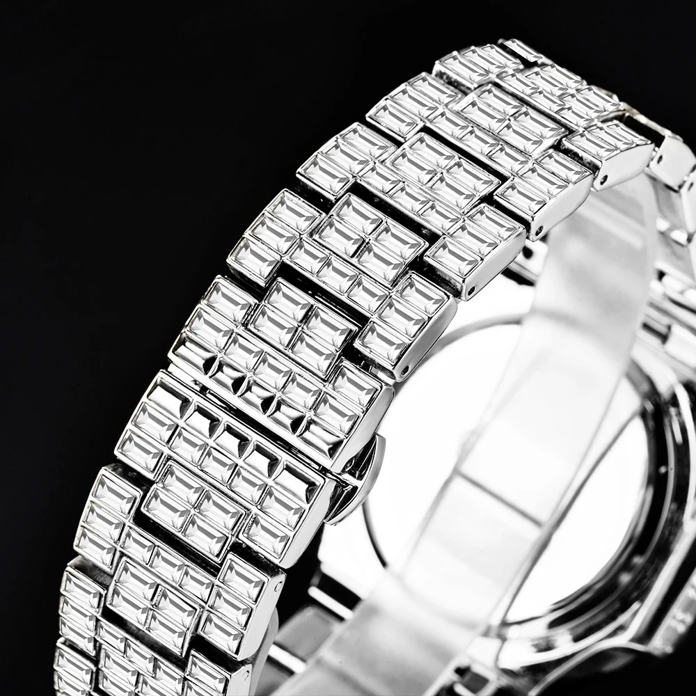 missfox fully baguette diamond watch men hip hop style men watches top brand luxury aaa quartz male wrist watch man hot jewelry free global shipping