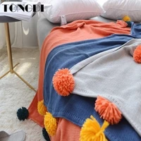 tongdi children soft warm fashionable plush ball knitting wool blanket luxury pretty decor for girl summer handmade sleeping