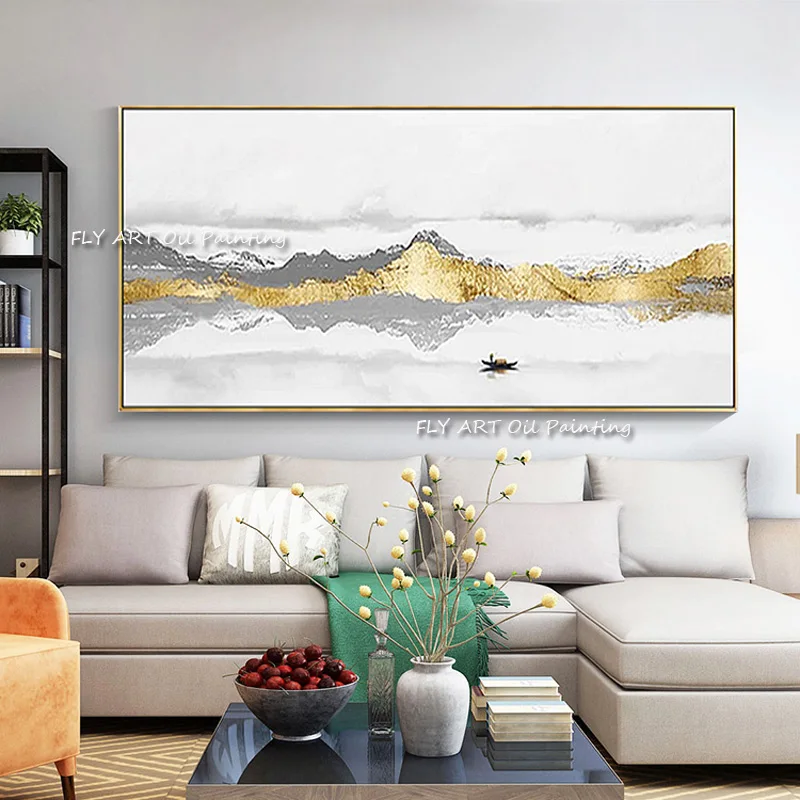 złotej folii Góra czysty ręcznie malowany obraz olejny duży rozmiar sypialnia salon sofa tło udekoruj wiszący na ścianie