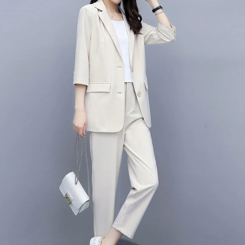 

Office Lady Blazer Suits Casual Korean 2 Piece Set for Women Business OL Single Breasted Blazer Jacket Long Pants