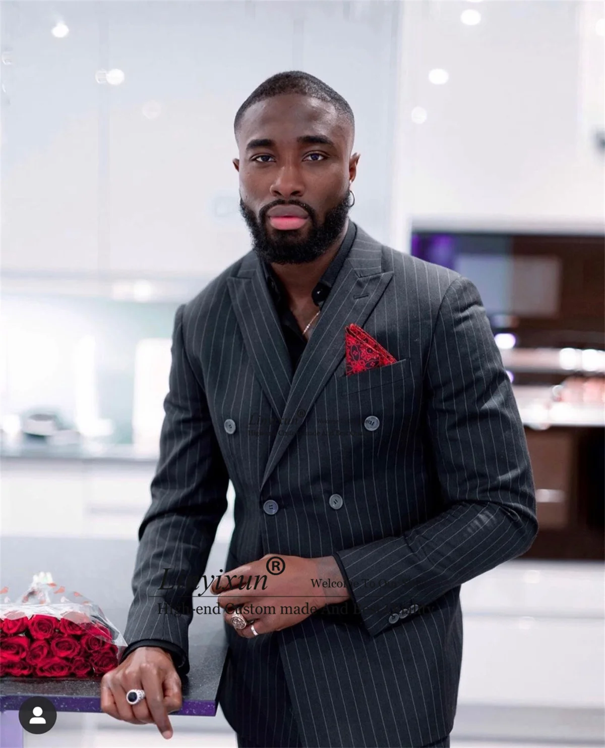 

Деловой двубортный костюм в полоску для мужчин, облегающий мужской свадебный блейзер для жениха, 2 предмета