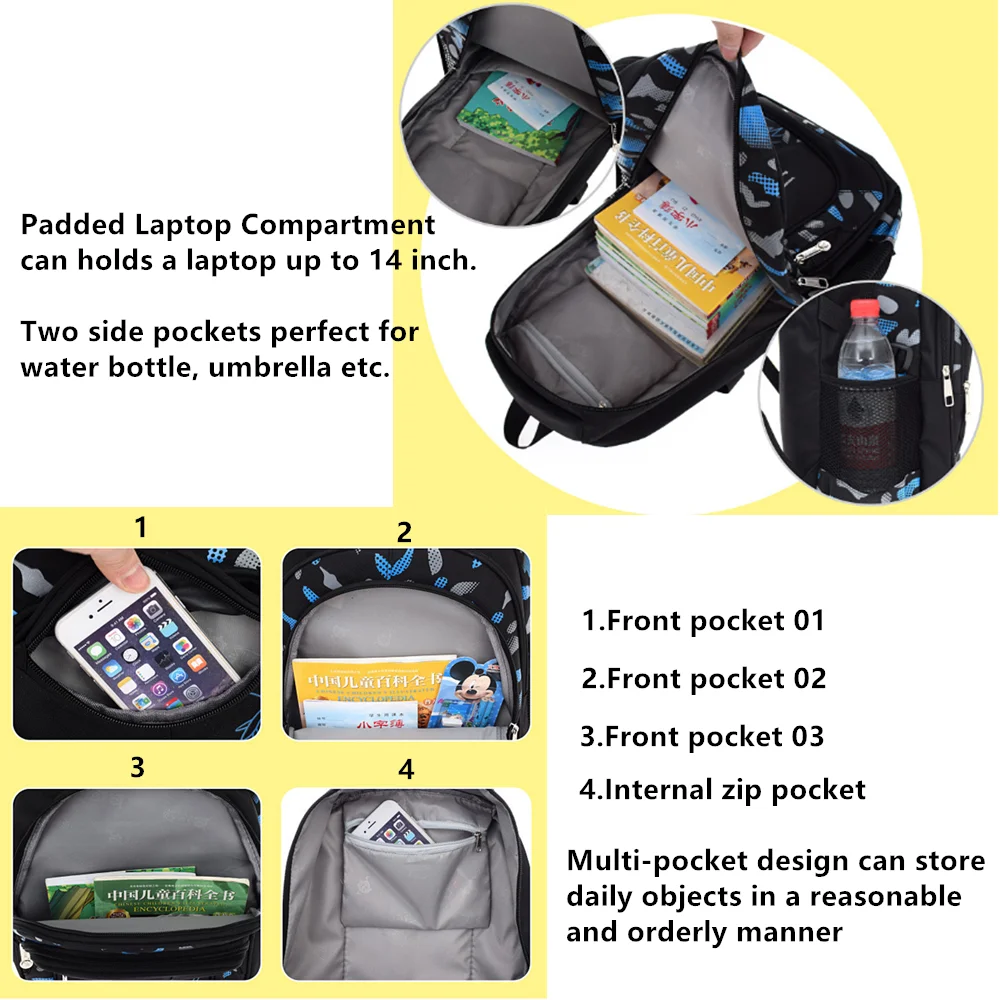 Camo-Print Elementary School Backpack Kids School Bags Large Casual Daypack Travel Outdoor Rucksack for Boys and Girls mochila