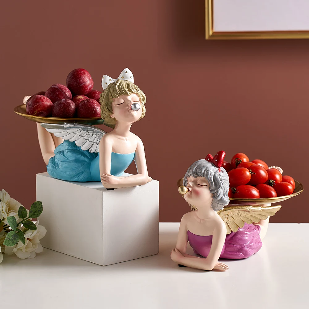 

Nordic Style Girl Resin Statue Decoration Metal Tray Modern Home Decor Table Decoration Accessory Living Room Decoration Gift