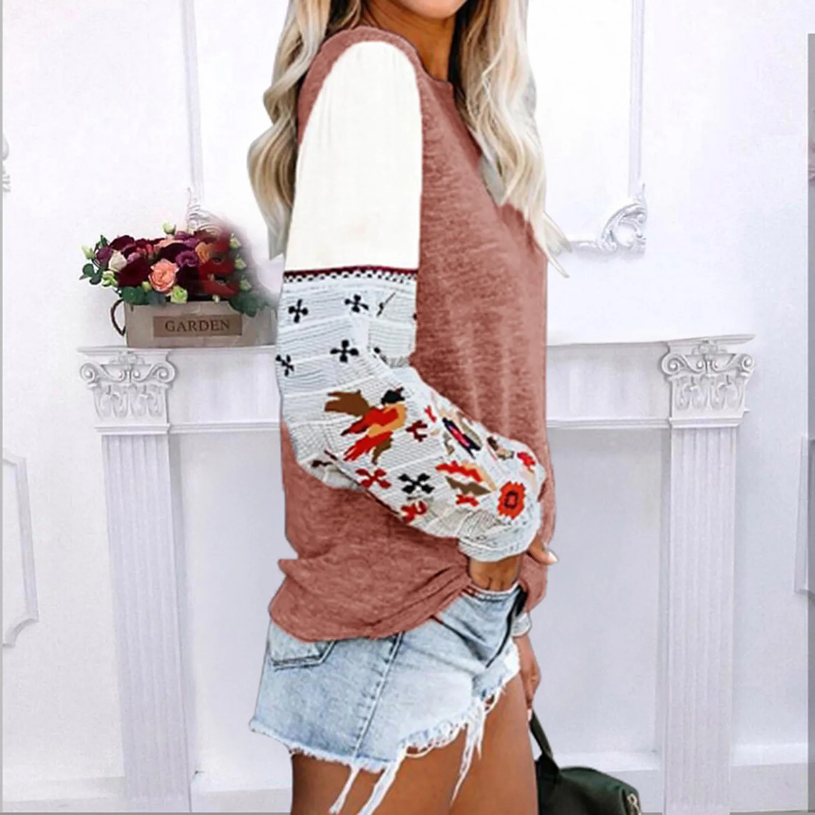 

Women Autumn And Winter Tops Sweater O-neck Printing Splicing Long Sleeves Sweater Tops Comfortable Fashion Sudadera Mujer