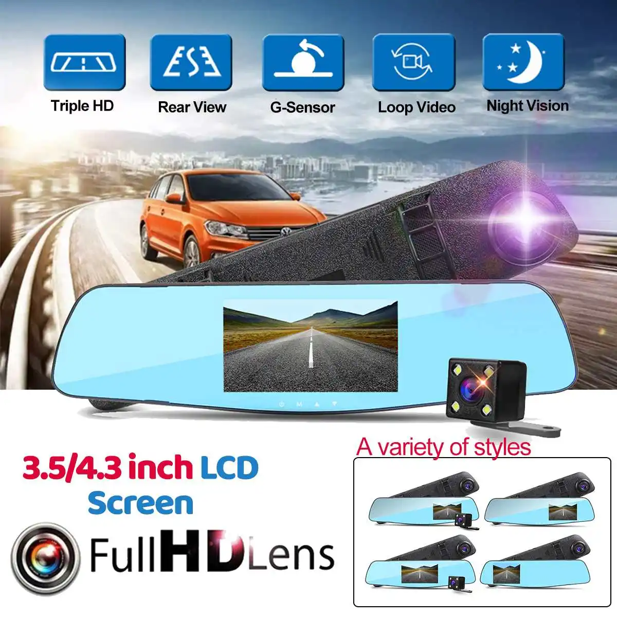 Автомобильный видеорегистратор 3 5/4 дюйма Full HD 1080P 720P автоматическая камера