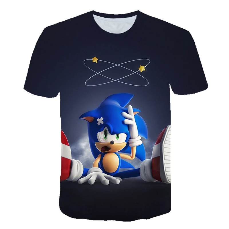 Sonic/летняя футболка для мальчиков и девочек короткая с 3D рисунком из полиэстера