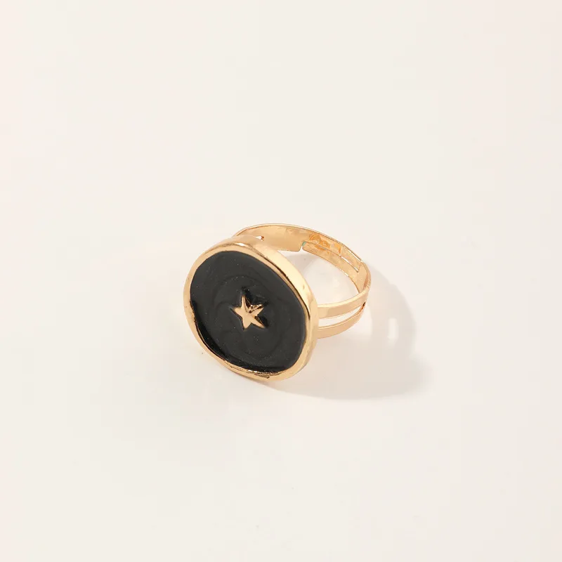 

New Korean Female Rings Jewelry Fashion Simple Wedding Drop Oil Love Moon Lightning Round Finger Ring Female Cocktail Party Ring
