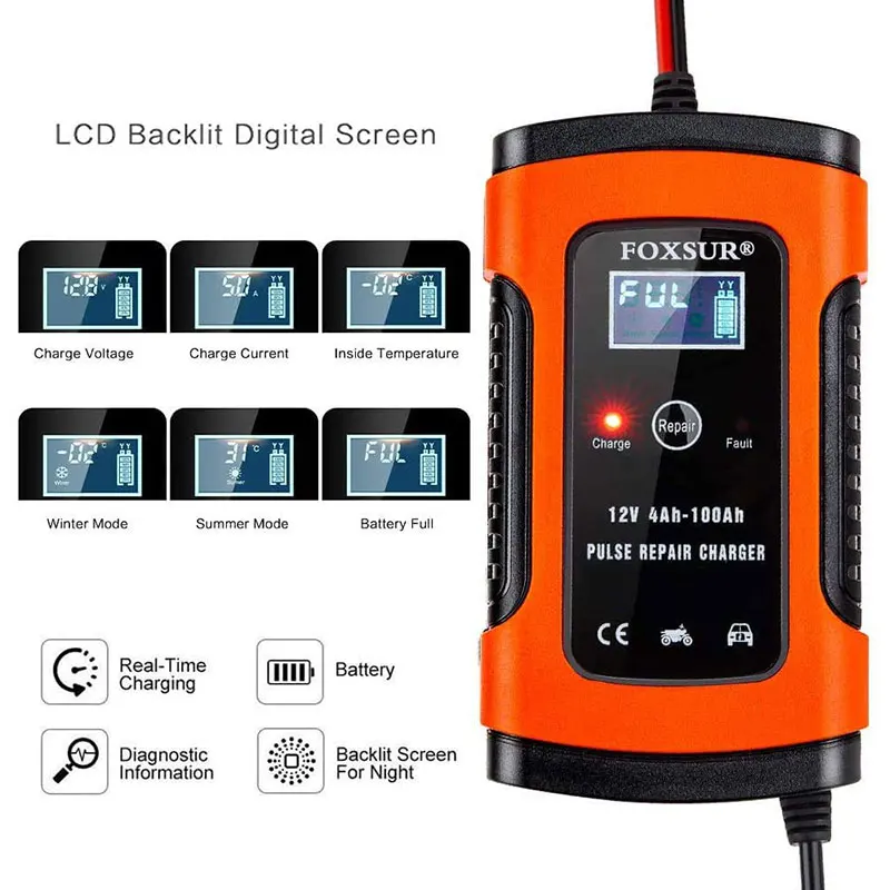 universal 6a 12v intelligent smart motorcycle car battery pulse chargers repair type lead acid storage chargers battery auto atv free global shipping