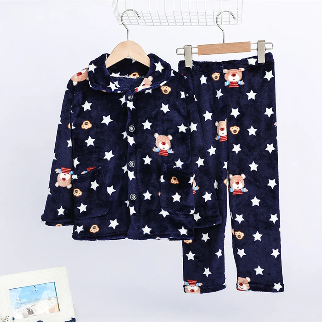 Теплые пижамные комплекты с длинными рукавами для маленьких мальчиков и девочек