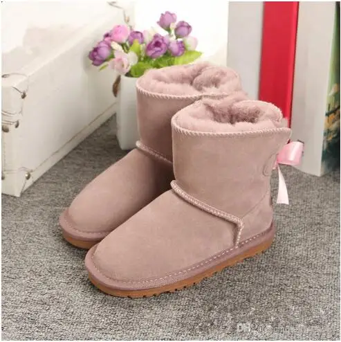 5062 Dark Pink Брендовые Новые теплые зимние ботинки для девочек, зимняя детская обувь, ботинки для девочек, кожаные ботинки с бантом для детей, зимняя обувь - Цвет: 5062 Dark Pink