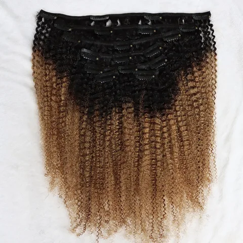 Афро кудрявые вьющиеся натуральные человеческие волосы в пучках для наращивания с эффектом омбре 1B 27 120 г зажим для волос для черных женщин и девочек