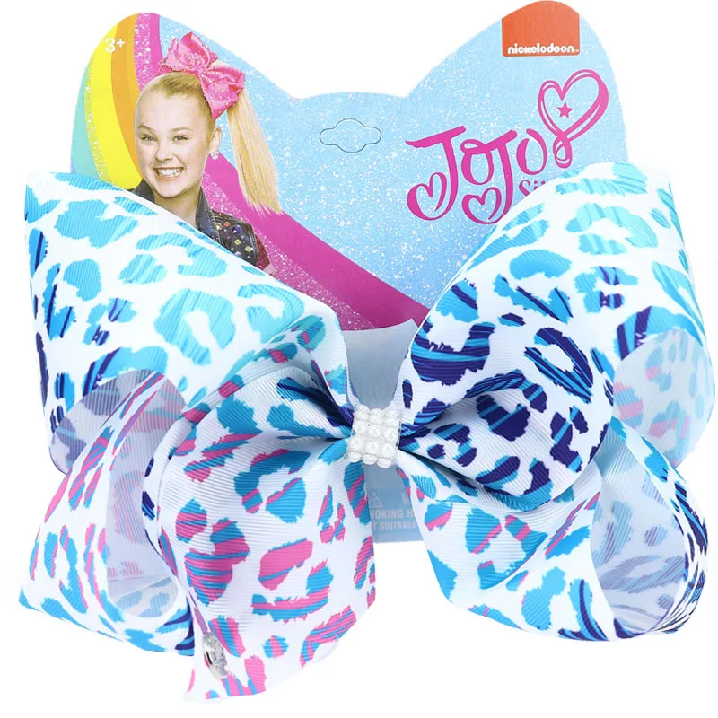 

8" Large JoJo Siwa Hair Bows with Clip Leopard Bow-knot Grosgrain Party Hairpin Ribbon Kids Fashion Party Hair Accessories