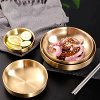 4 size golden dinner plates western kitchen steak barbecue round dishes stainless steel sauce spice appetizer serving tray