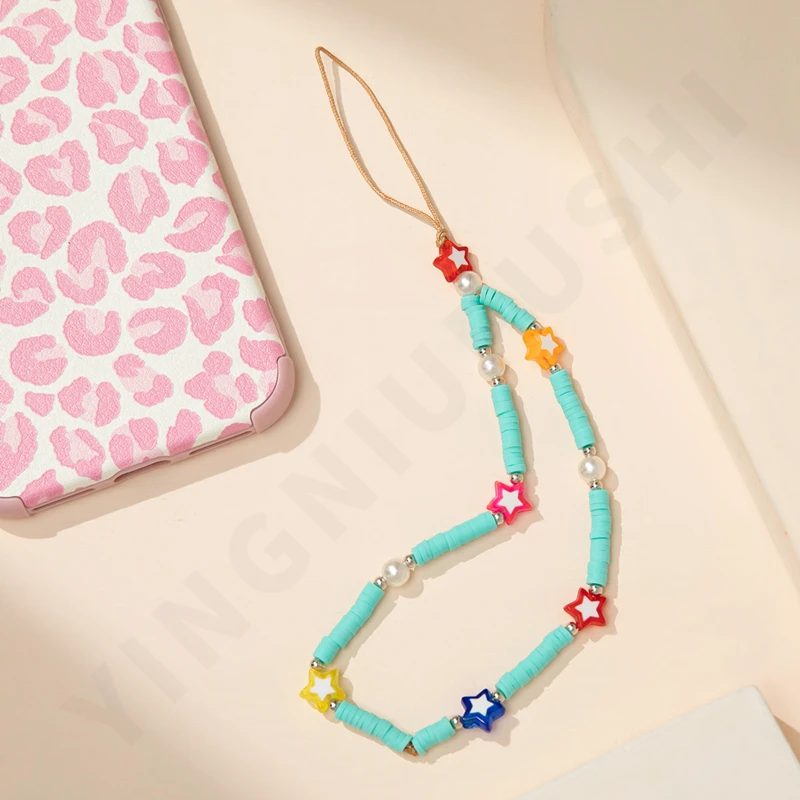 Green Acrylic Mobile Phone Lanyard Soft Pottery Love Mobile Phone Chain Short Anti-Lost Ladies Key Lanyard Strap Jewelry Summer