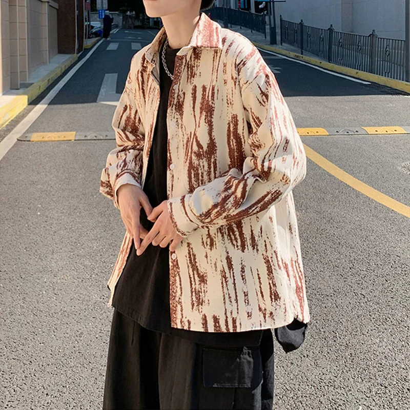 

Tie-dye Long Sleeved Shirt Men 2021 New Loose Casual Handsome Shirt Men Spring Couple Oversize Casual Single Breast Shirt Jacket