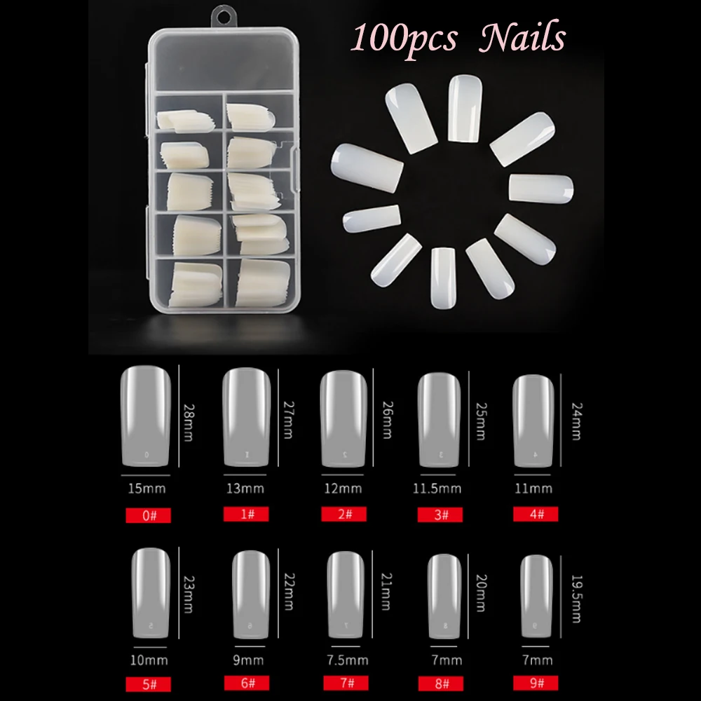 

100pcs Artificial Fake Nail Press Clear Natural False Coffin Nails Art Tips Extension Nail Tips Manicure Tool