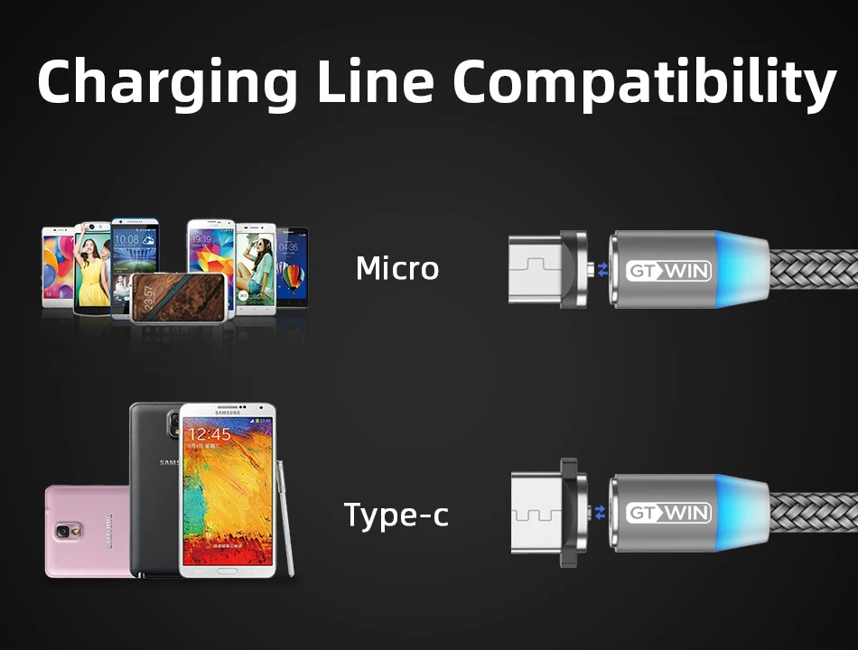 Магнитный Micro USB кабель GTWIN 2 м/3 м для iPhone xr Android, быстрая зарядка, Магнитный адаптер usb type C