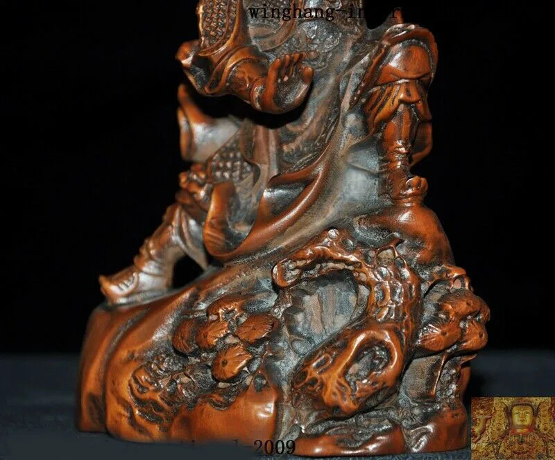 

wedding decoration Old Chinese temple Boxwood Wood Hand-carved Guan Gong Guan Yu warrior God Statue