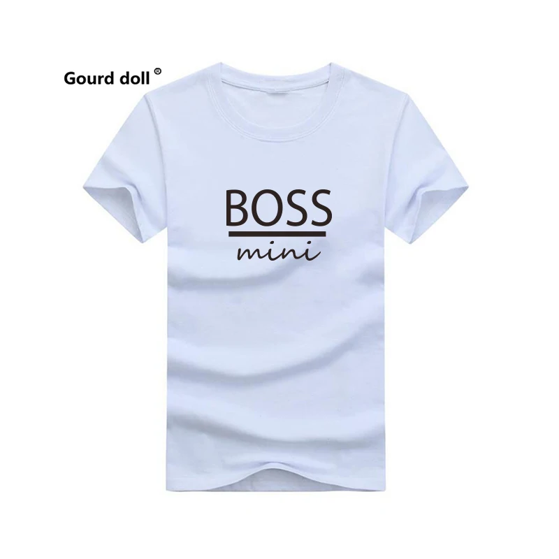 BOSS mini white2 Семейные комплекты одежды, футболки для папы и сына, семейная одежда, детские футболки, топы с буквенным принтом gourd Doll - Цвет: BOSS mini white2