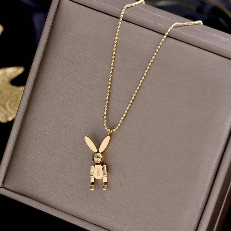 

CANZE Titanium Steel Rabbit Bear Necklace Temperament Simple and Exquisite Style Pendant Chain Women Trend Design Necklace