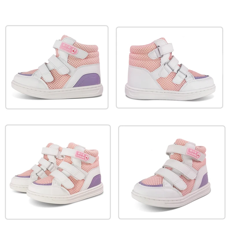 Ortoluckland Girls Casual Shoes Children Sneakers Trainers Pink Ankle Rubber Boots Rigid Orthopedic Flatfeet Footwear For Kids | Детская
