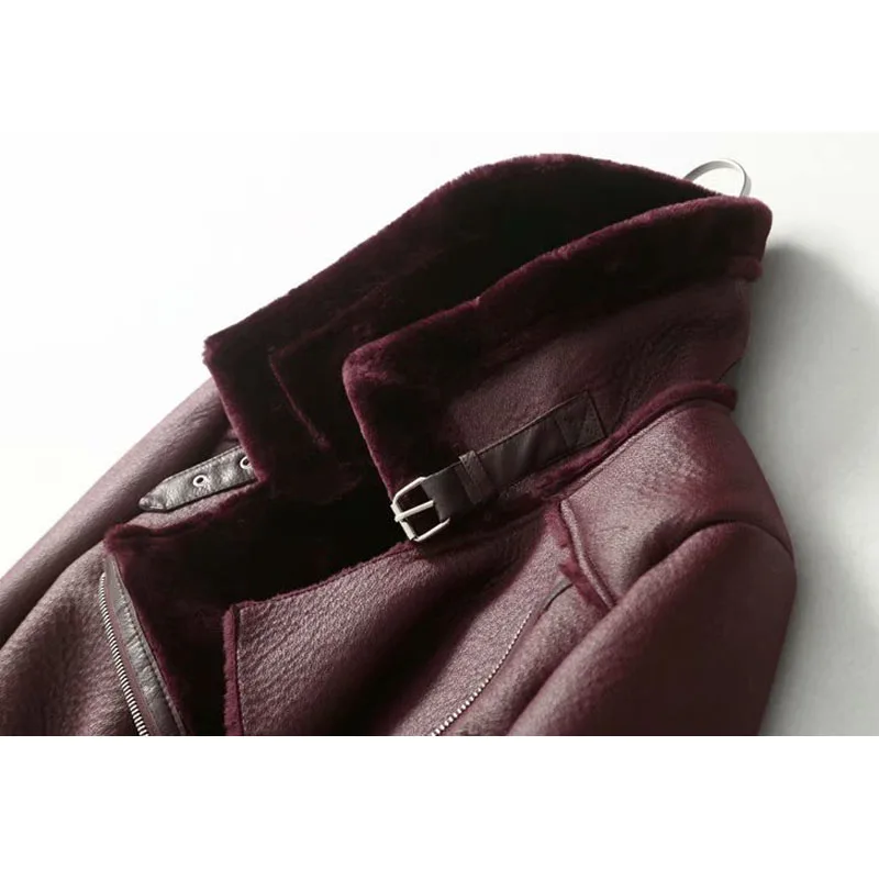 

Fur Locomotive Retro with Belt Riding Winter Women's Jacket Long-sleeved Lapel Padded Warm Black Zip Chic Female Coat Tops