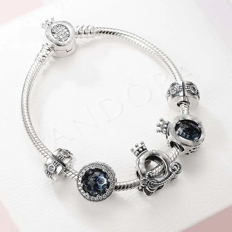 

New 925 Sterling Silver Fashion Crown Pumpkin Car Beads With Crown Button Bracelet Fit Original Pan Charm Female Diy Jewelry