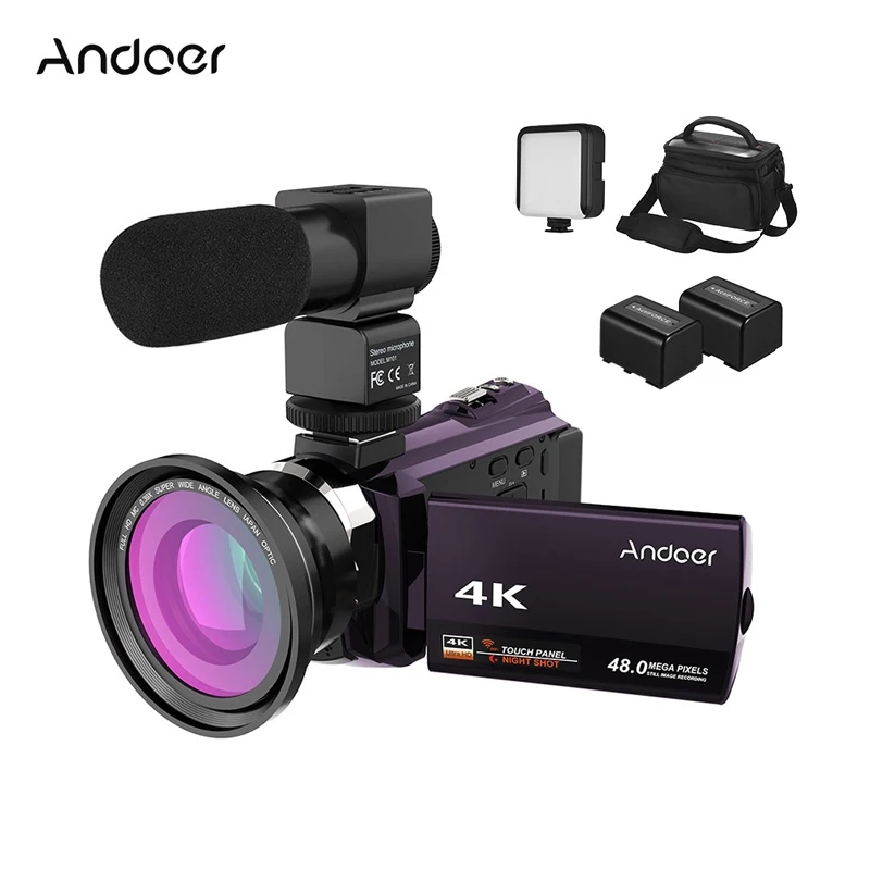 Цифровая видеокамера Andoer 4K 1080P с широкоугольным макрообъективом 0 39x + внешний