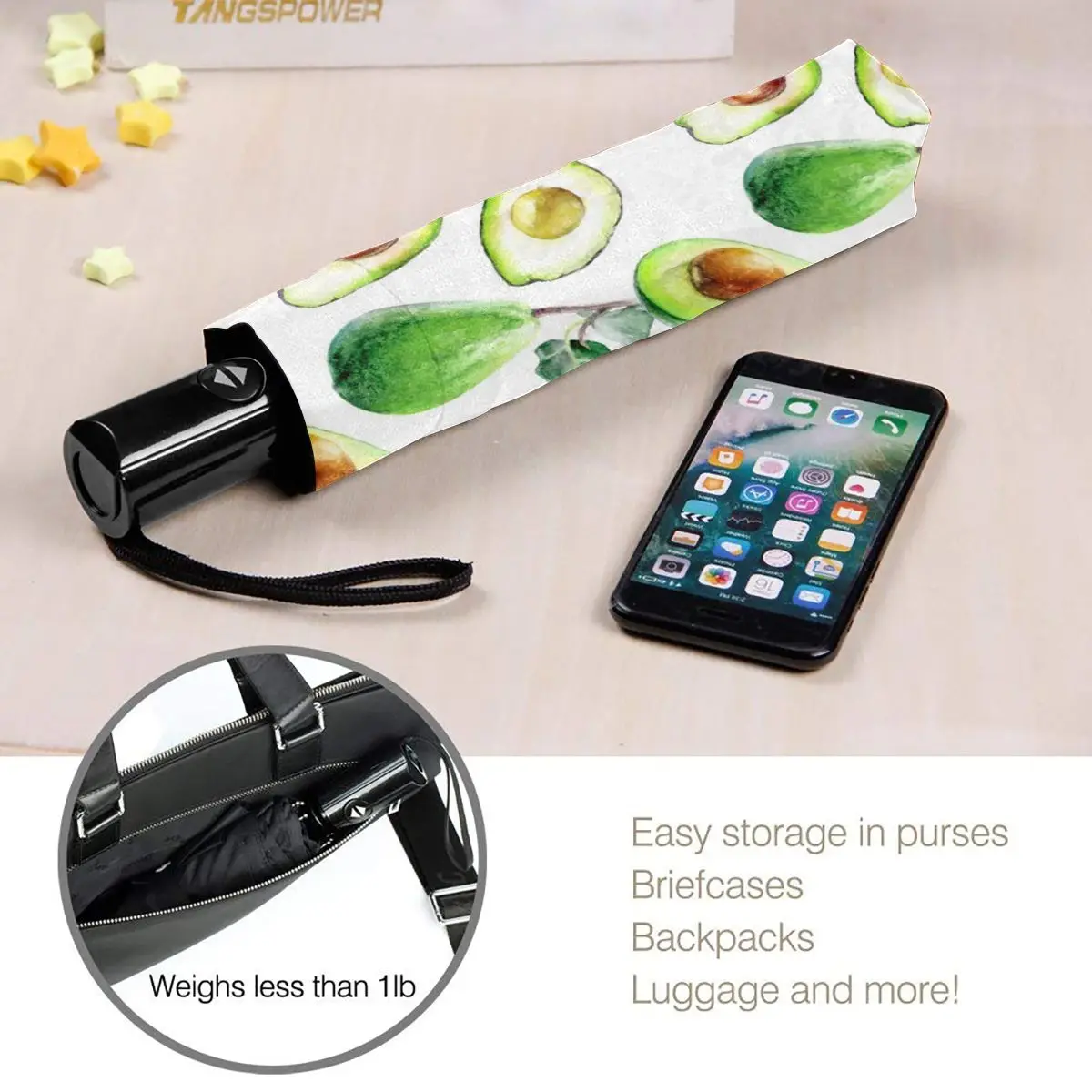 

Automatic Umbrella Avocado Tropical Watercolor three-fold umbrella women men rain umbrella