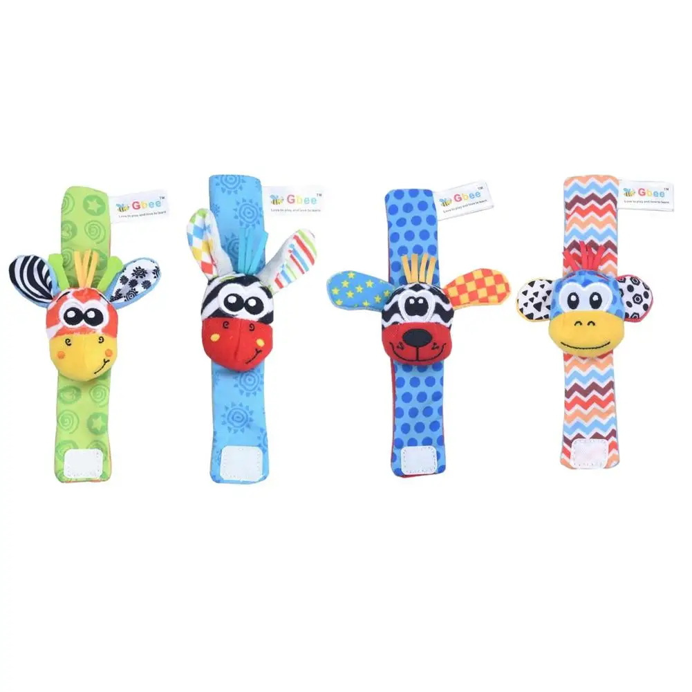 

2PCS New Wrist Strap Toy Cute Cartoon Plush Educational Baby Wrist Rattle Infant Wrist Bell Lovely Plushie Early Education Toys
