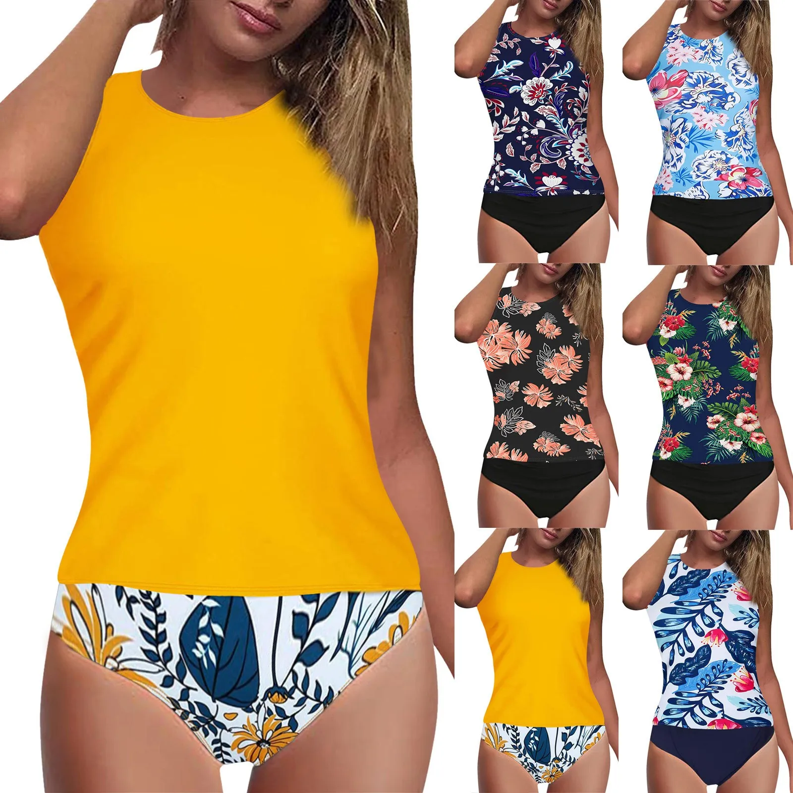 

New Summer Ladies Swimsuit Women's Tankini High Waist High Neck Halter Tummy Control Two Piece Swimsuit Maillot De Bain Femme#g