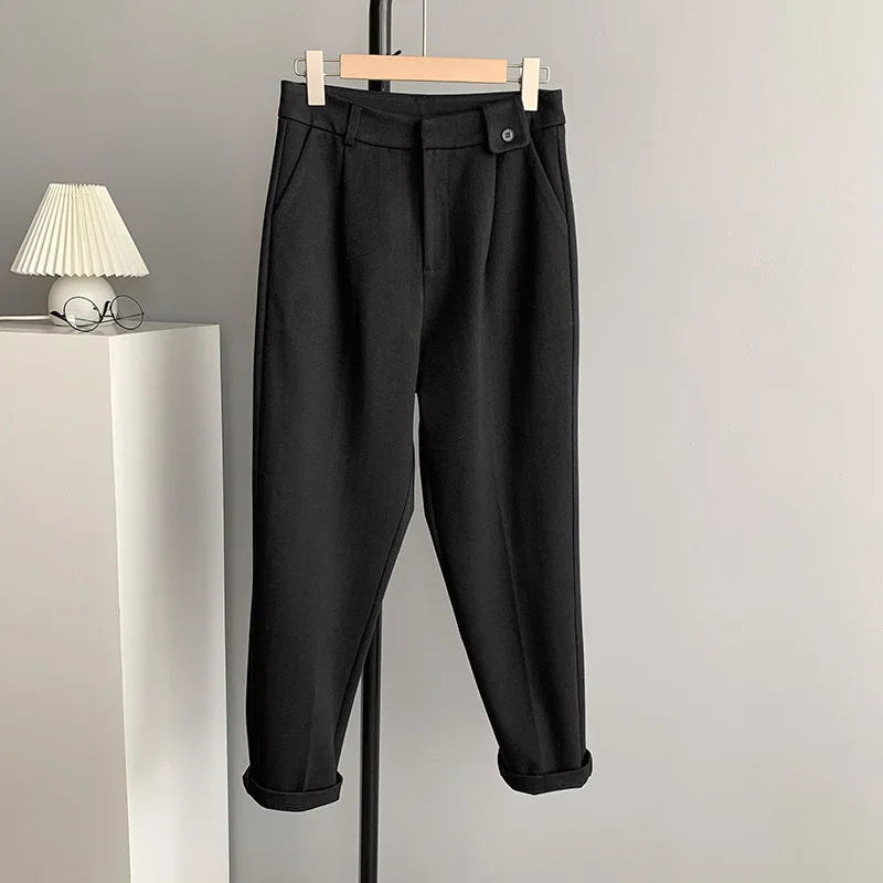 

Mooirue 2020 Winter Elegant Suit Woolen Pants Women's Solid Color Thin High Waist Korean Cotton Straight Casual Ankle Pants