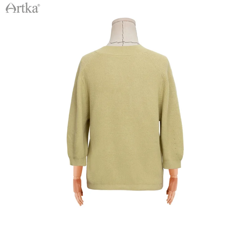 Женский трикотажный свитер с круглым вырезом и рукавами-фонариками | Женская